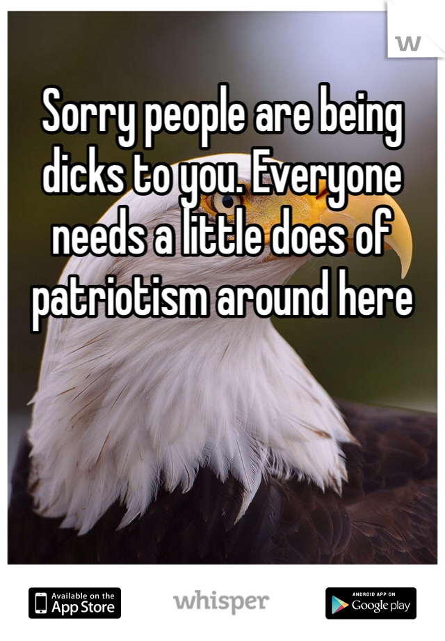 Sorry people are being dicks to you. Everyone needs a little does of patriotism around here