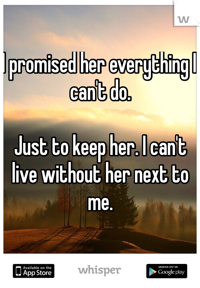 I promised her everything I can't do. 

Just to keep her. I can't live without her next to me. 