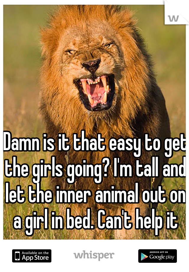 Damn is it that easy to get the girls going? I'm tall and let the inner animal out on a girl in bed. Can't help it