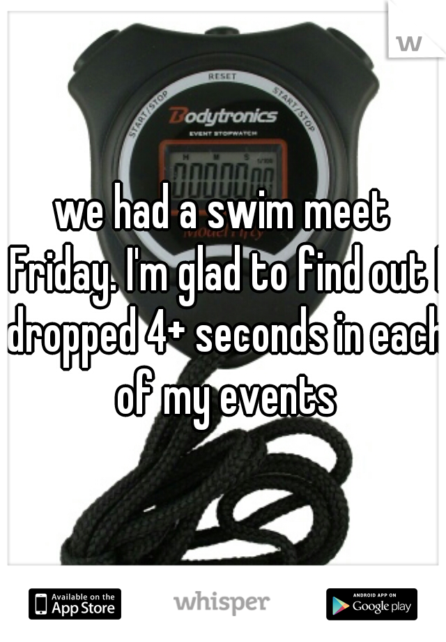 we had a swim meet Friday. I'm glad to find out I dropped 4+ seconds in each of my events