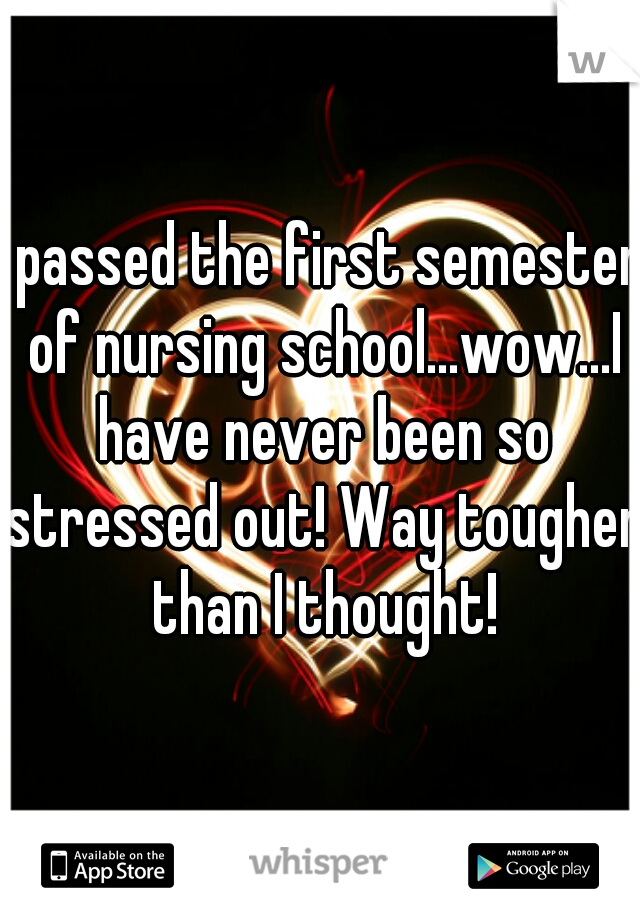 I passed the first semester of nursing school...wow...I have never been so stressed out! Way tougher than I thought!