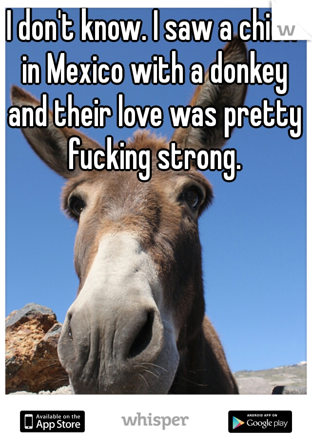 I don't know. I saw a chick in Mexico with a donkey and their love was pretty fucking strong.