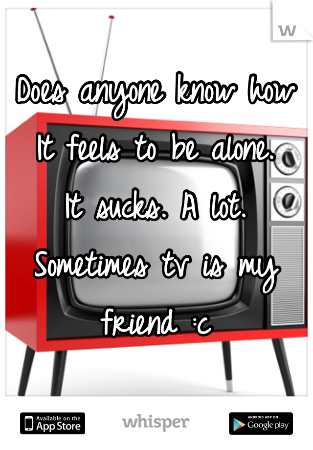 Does anyone know how 
It feels to be alone.
It sucks. A lot. 
Sometimes tv is my friend :c