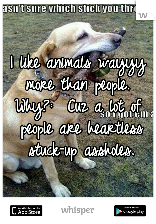 I like animals wayyy more than people. 

Why?:  Cuz a lot of people are heartless stuck-up assholes.