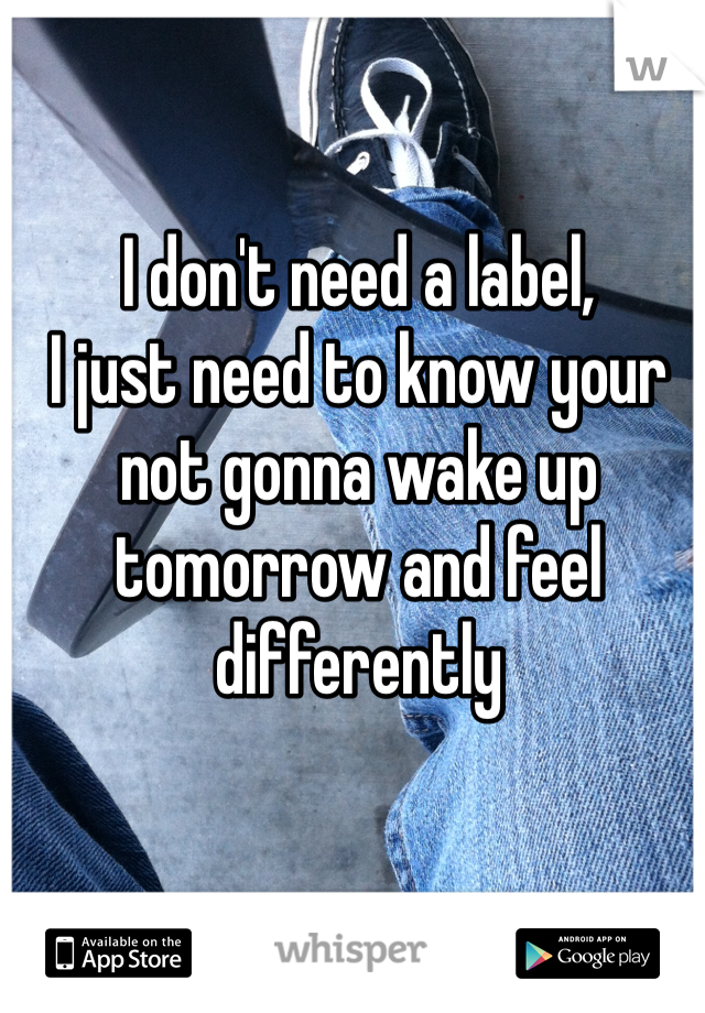 I don't need a label,
I just need to know your not gonna wake up tomorrow and feel differently