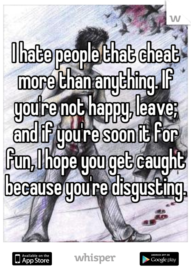 I hate people that cheat more than anything. If you're not happy, leave; and if you're soon it for fun, I hope you get caught because you're disgusting.