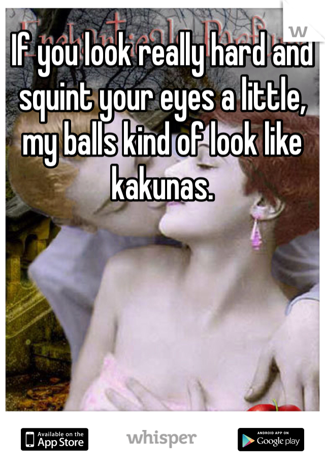If you look really hard and squint your eyes a little, my balls kind of look like kakunas. 