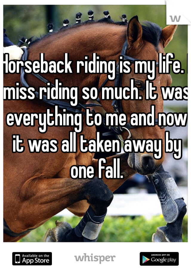 Horseback riding is my life. I miss riding so much. It was everything to me and now it was all taken away by one fall. 