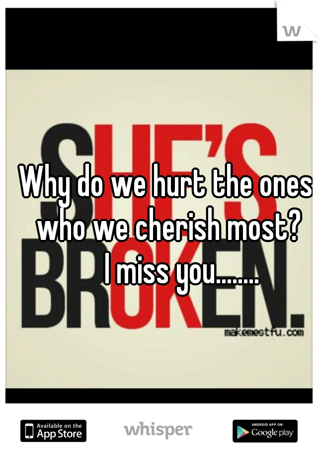 Why do we hurt the ones who we cherish most?
     I miss you........