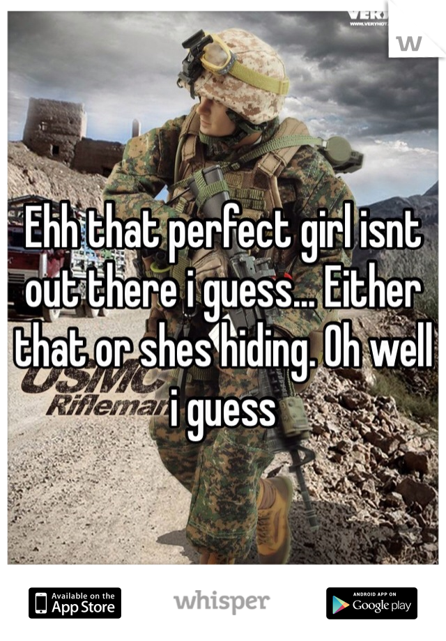 Ehh that perfect girl isnt out there i guess... Either that or shes hiding. Oh well i guess