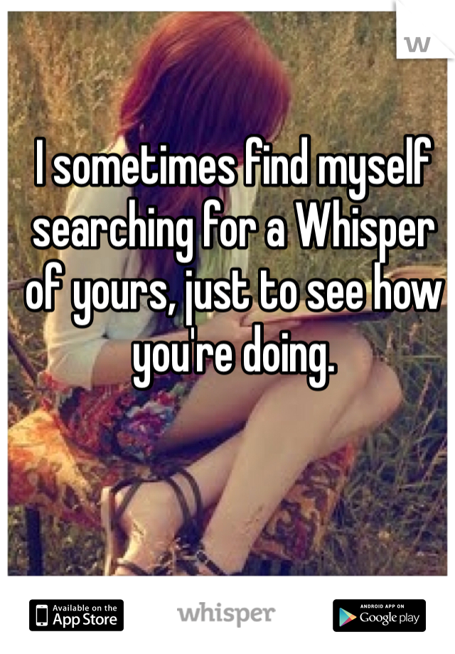 I sometimes find myself searching for a Whisper of yours, just to see how you're doing. 