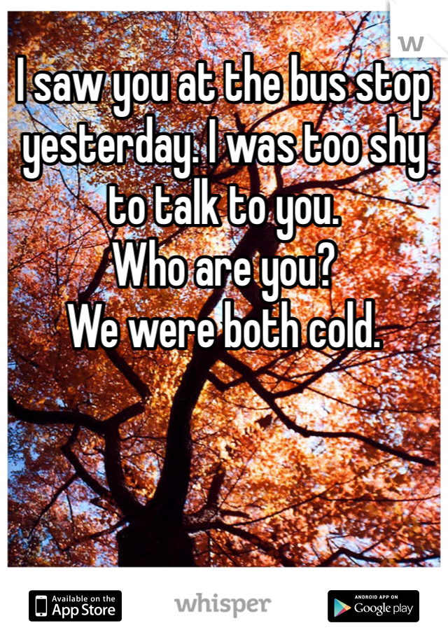 I saw you at the bus stop yesterday. I was too shy to talk to you. 
Who are you? 
We were both cold. 
