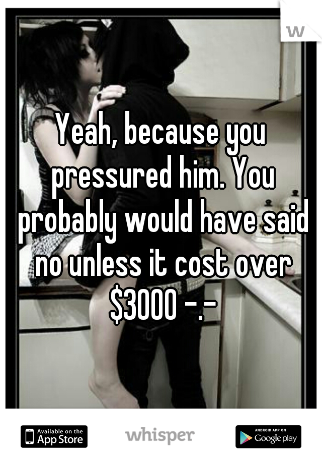 Yeah, because you pressured him. You probably would have said no unless it cost over $3000 -.-