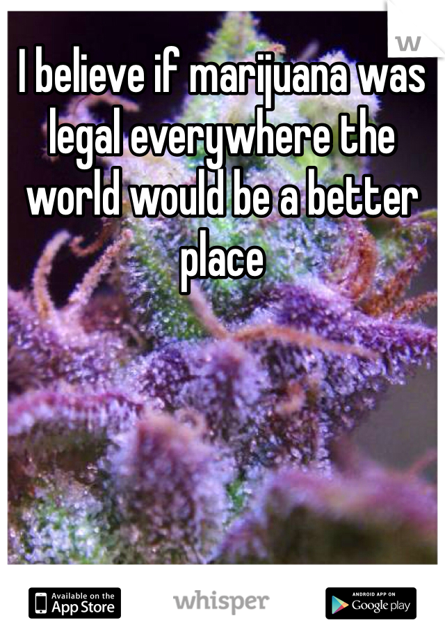 I believe if marijuana was legal everywhere the world would be a better place  