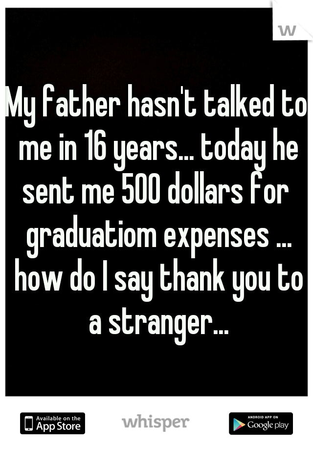 My father hasn't talked to me in 16 years... today he sent me 500 dollars for  graduatiom expenses ... how do I say thank you to a stranger...