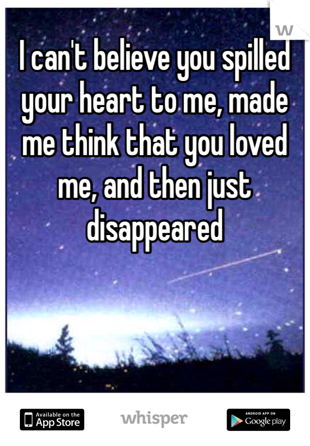 I can't believe you spilled your heart to me, made me think that you loved me, and then just disappeared  