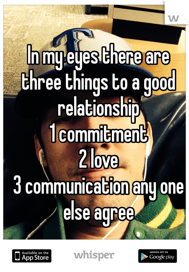 In my eyes there are three things to a good relationship
1 commitment 
2 love 
3 communication any one else agree 