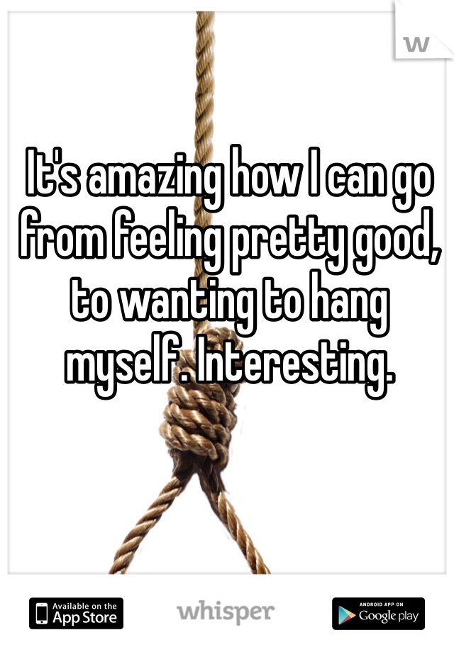 It's amazing how I can go from feeling pretty good, to wanting to hang myself. Interesting.
