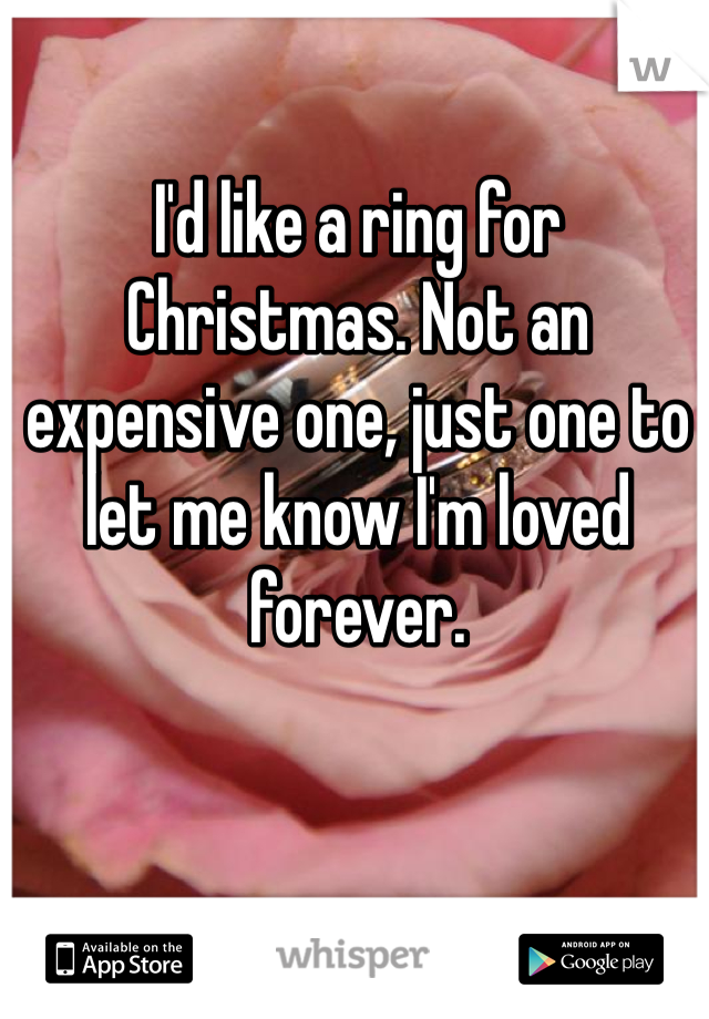I'd like a ring for Christmas. Not an expensive one, just one to let me know I'm loved forever.