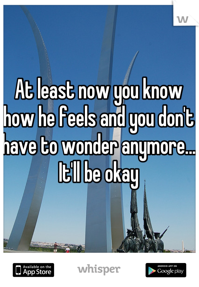 At least now you know how he feels and you don't have to wonder anymore... It'll be okay