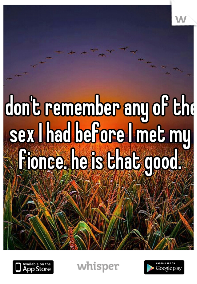 I don't remember any of the sex I had before I met my fionce. he is that good.