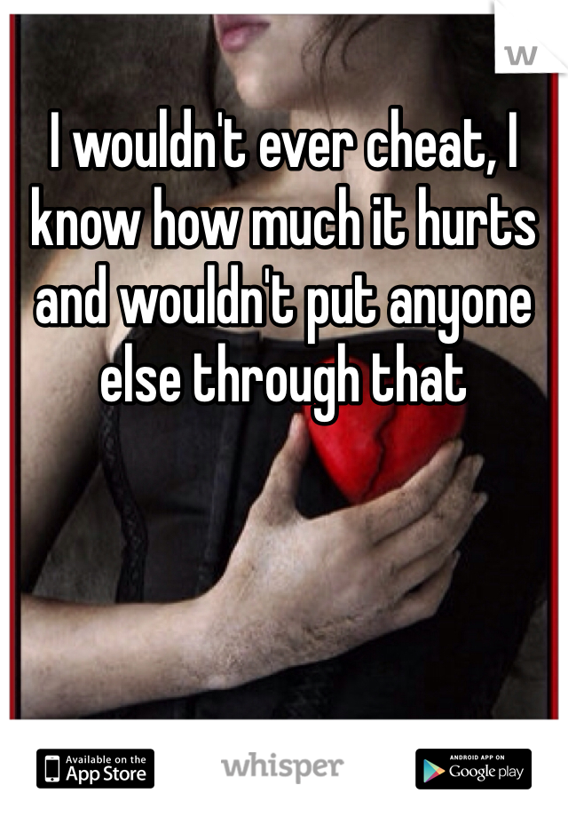 I wouldn't ever cheat, I know how much it hurts and wouldn't put anyone else through that