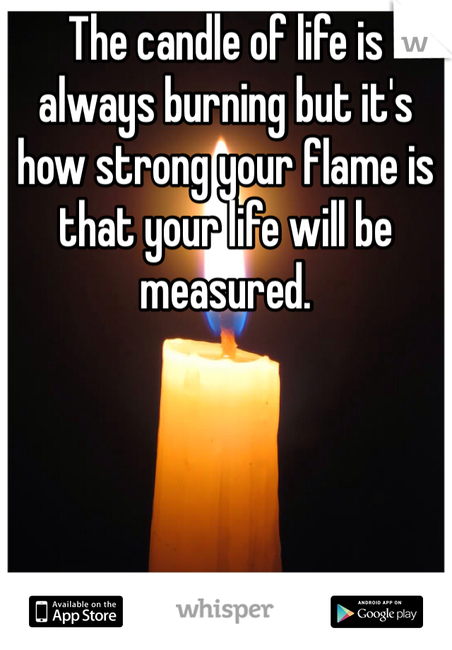 The candle of life is always burning but it's how strong your flame is that your life will be measured. 