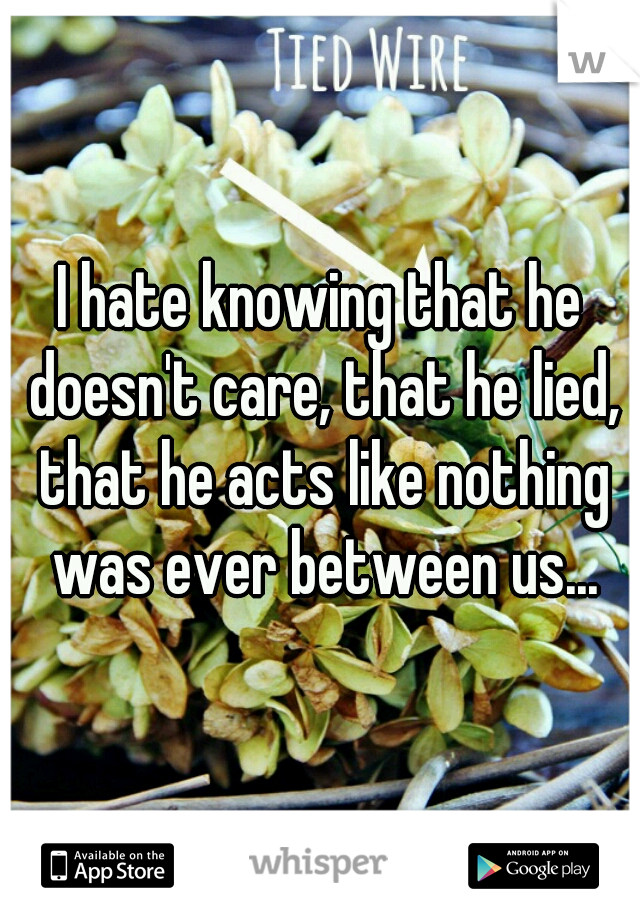 I hate knowing that he doesn't care, that he lied, that he acts like nothing was ever between us...