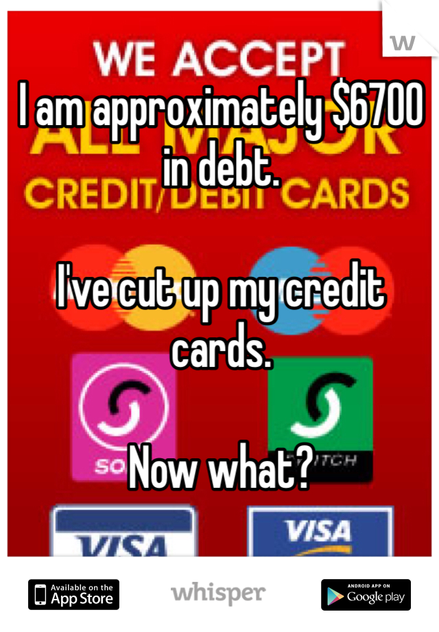 I am approximately $6700 in debt. 

I've cut up my credit cards. 

Now what?