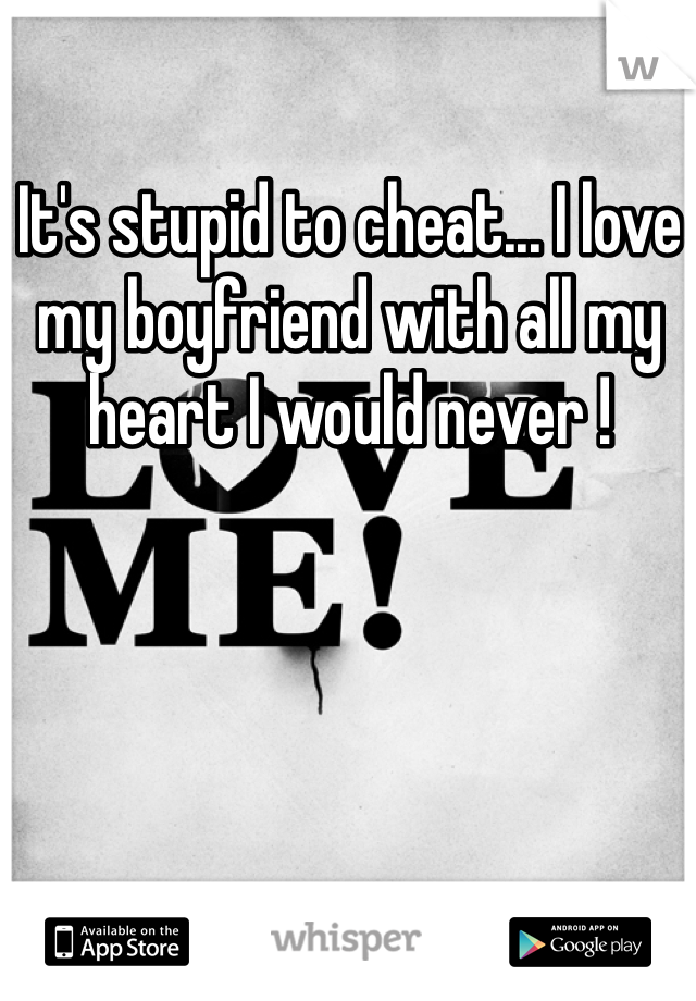 It's stupid to cheat... I love my boyfriend with all my heart I would never !
