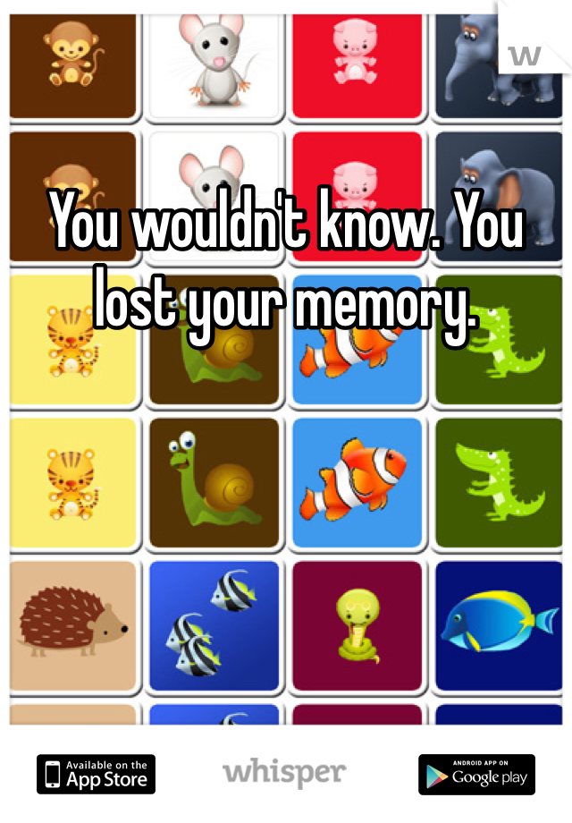 You wouldn't know. You lost your memory.