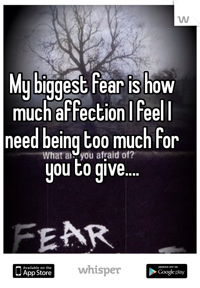 My biggest fear is how much affection I feel I need being too much for you to give....