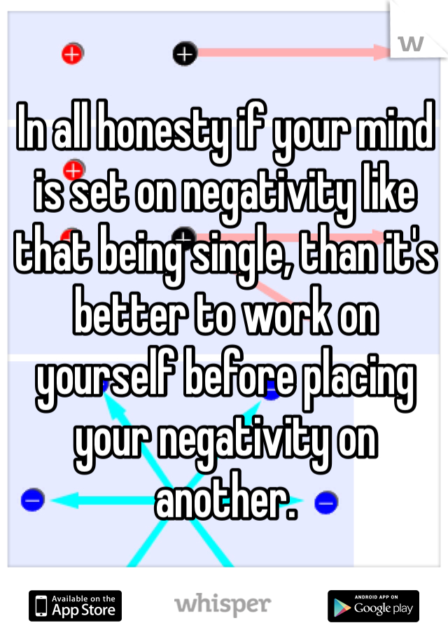 In all honesty if your mind is set on negativity like that being single, than it's better to work on yourself before placing your negativity on another. 