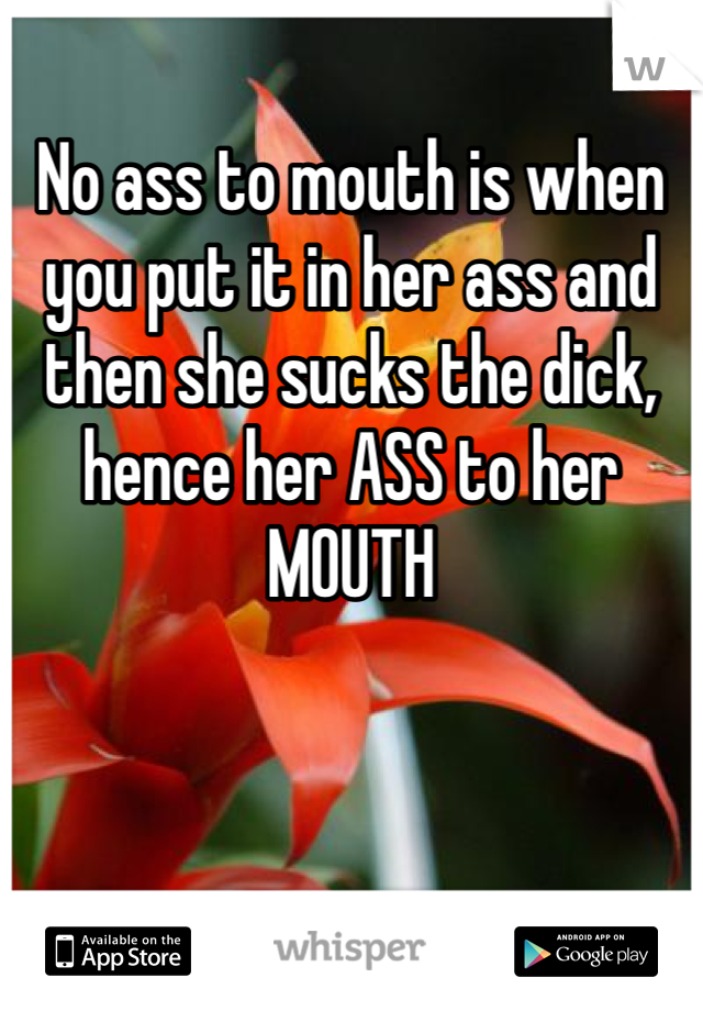 No ass to mouth is when you put it in her ass and then she sucks the dick, hence her ASS to her MOUTH