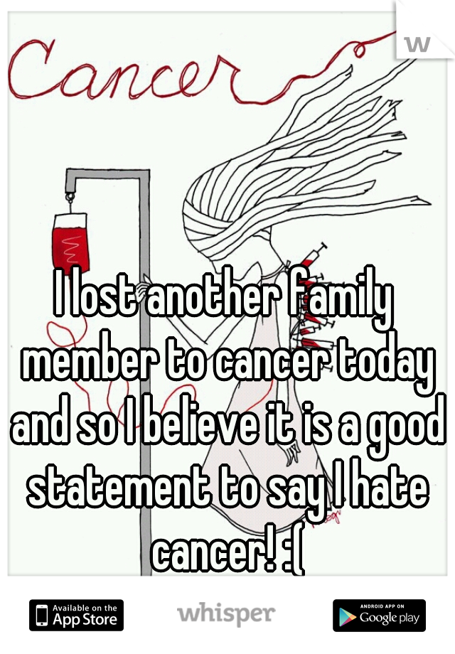 I lost another family member to cancer today and so I believe it is a good statement to say I hate cancer! :(
