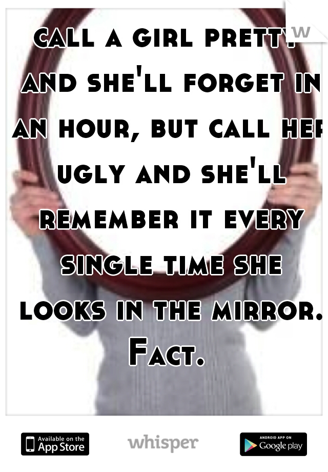 call a girl pretty and she'll forget in an hour, but call her ugly and she'll remember it every single time she looks in the mirror. Fact. 