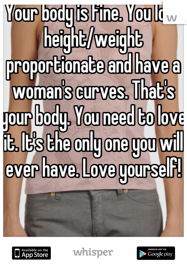Your body is fine. You look height/weight proportionate and have a woman's curves. That's your body. You need to love it. It's the only one you will ever have. Love yourself! 