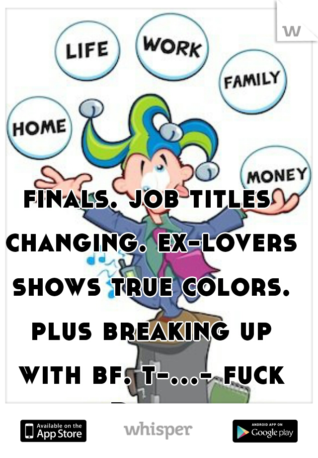 finals. job titles changing. ex-lovers shows true colors. plus breaking up with bf. t-...- fuck you December 