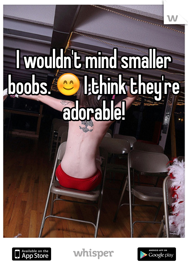 I wouldn't mind smaller boobs. 😊 I think they're adorable!