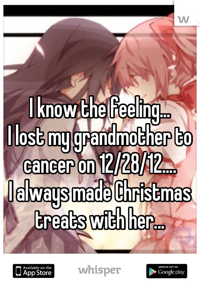I know the feeling...
I lost my grandmother to cancer on 12/28/12....
I always made Christmas treats with her...