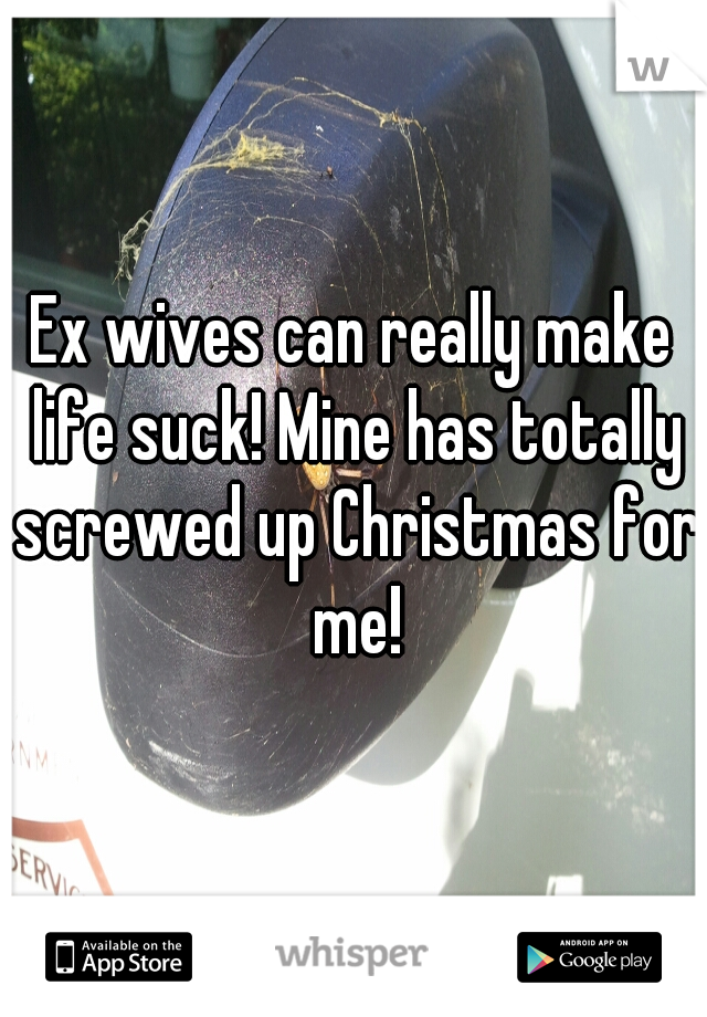 Ex wives can really make life suck! Mine has totally screwed up Christmas for me!