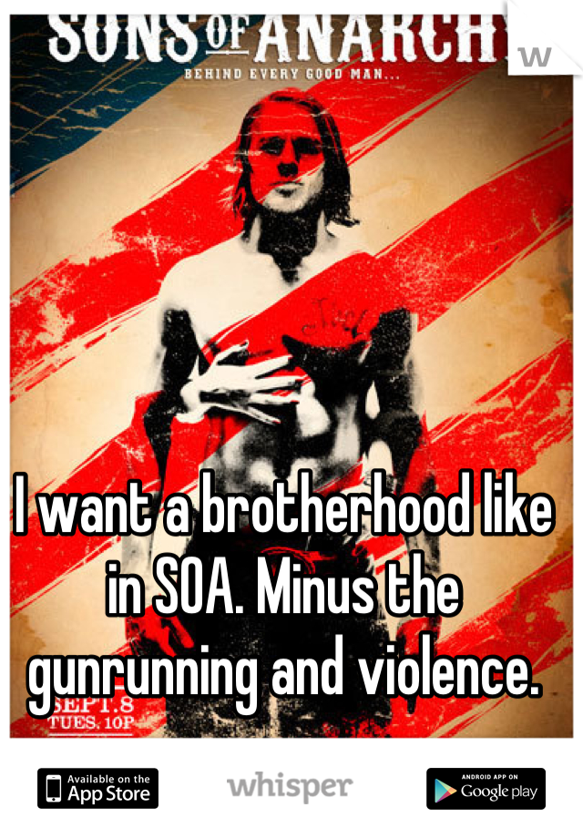 I want a brotherhood like in SOA. Minus the gunrunning and violence.