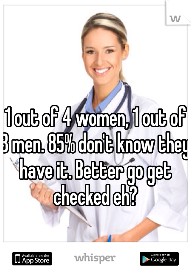 1 out of 4 women, 1 out of 3 men. 85% don't know they have it. Better go get checked eh?