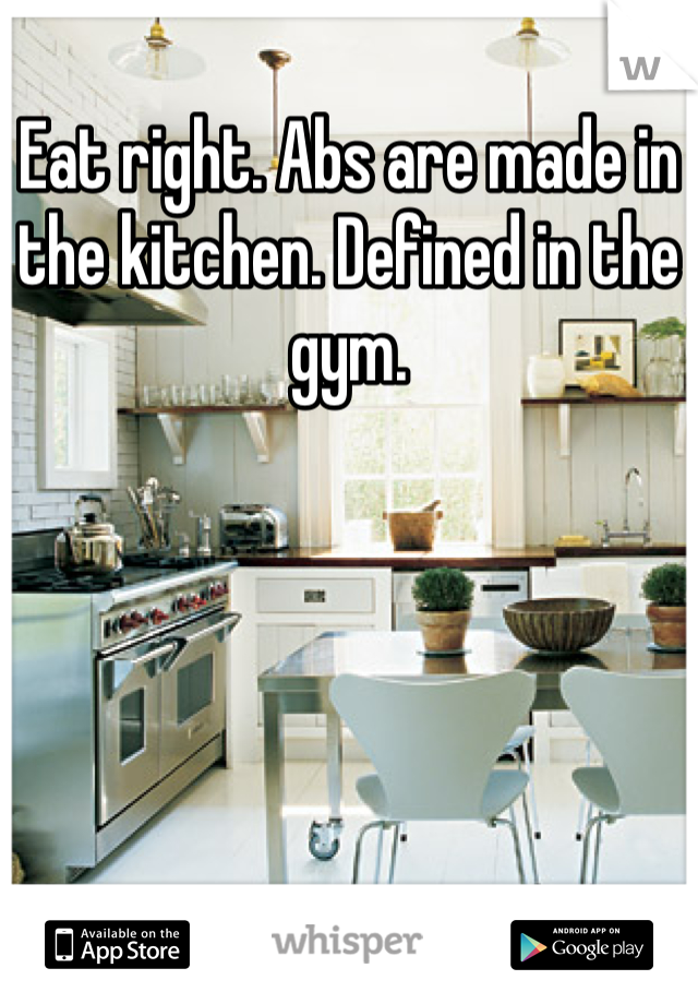 Eat right. Abs are made in the kitchen. Defined in the gym. 