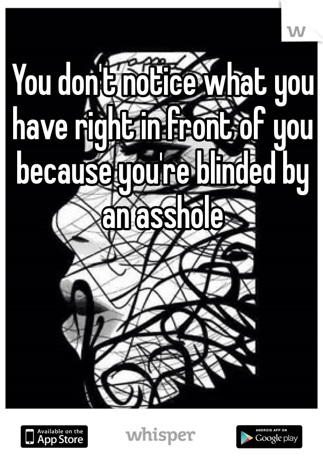 You don't notice what you have right in front of you because you're blinded by an asshole 