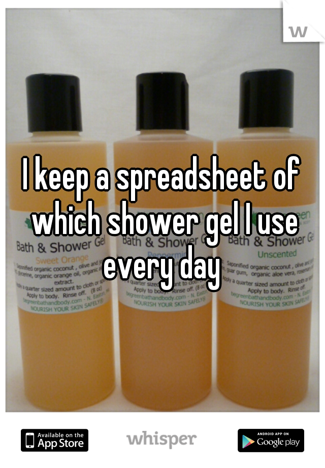 I keep a spreadsheet of which shower gel I use every day 