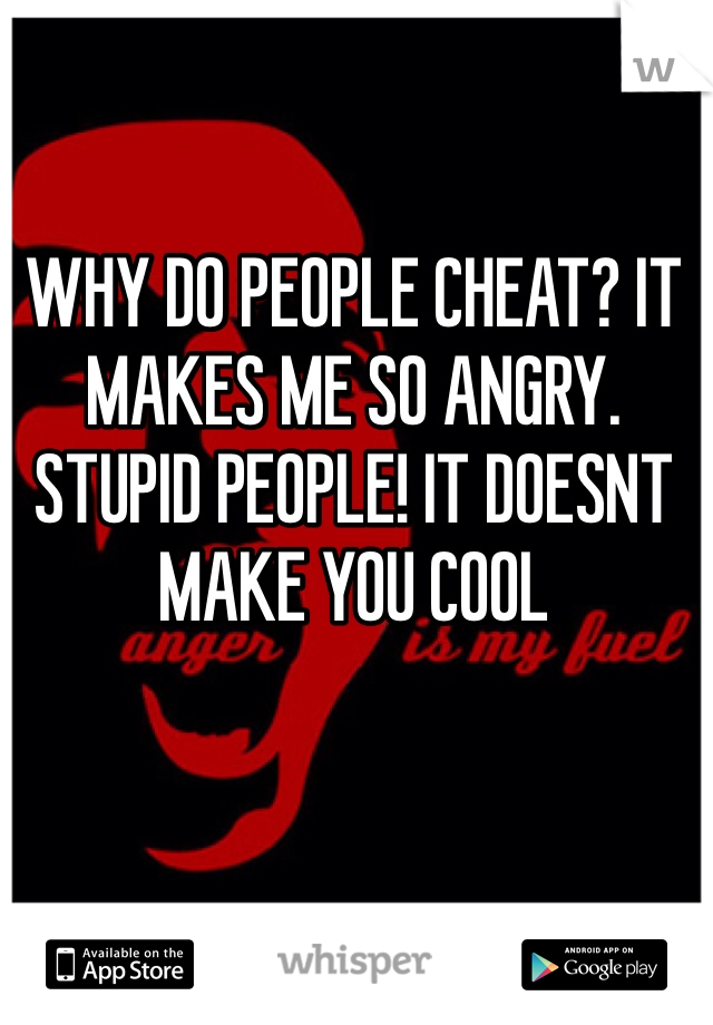 WHY DO PEOPLE CHEAT? IT MAKES ME SO ANGRY. STUPID PEOPLE! IT DOESNT MAKE YOU COOL