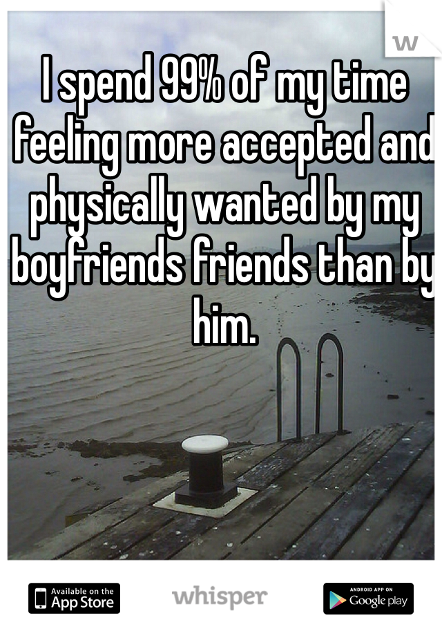 I spend 99% of my time feeling more accepted and physically wanted by my boyfriends friends than by him. 