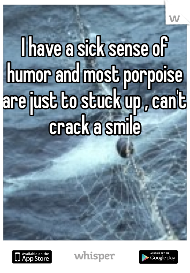 I have a sick sense of humor and most porpoise are just to stuck up , can't crack a smile 
