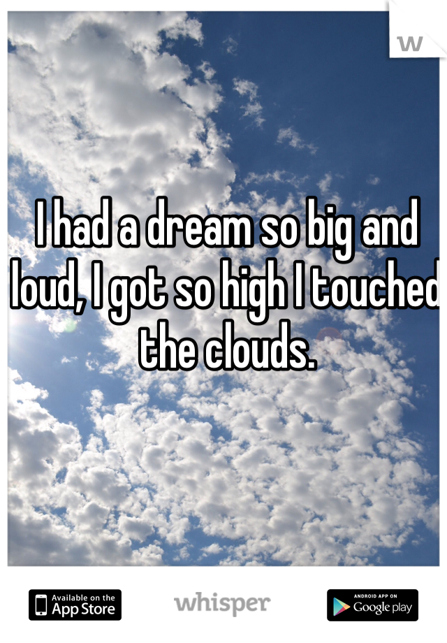 I had a dream so big and loud, I got so high I touched the clouds. 